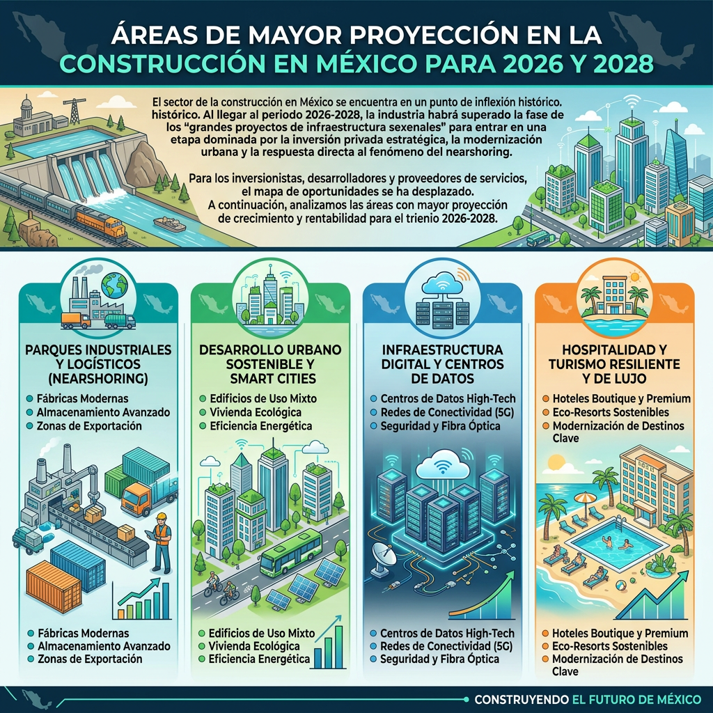 Áreas de mayor proyección en la construcción en México para 2026 y 2028
