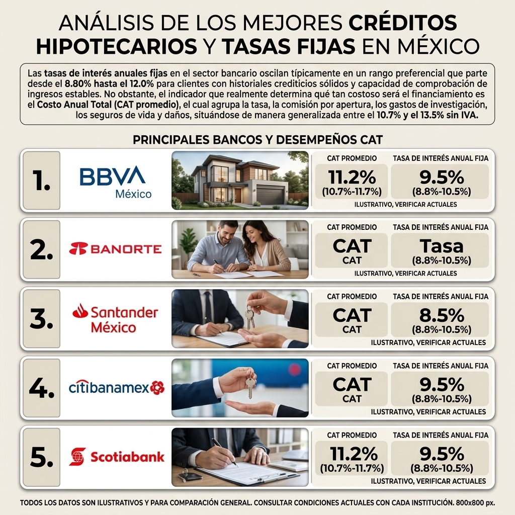Análisis de los mejores créditos hipotecarios y tasas fijas en México 2026